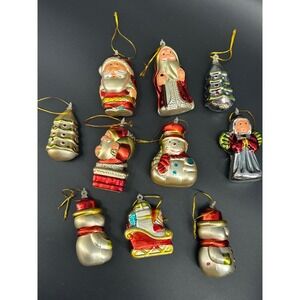 Vintage Plastic Christmas Ornaments Lot Santa Snowman Angel Tree Sleigh 1980s